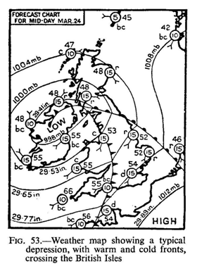 weather map UK 1950s